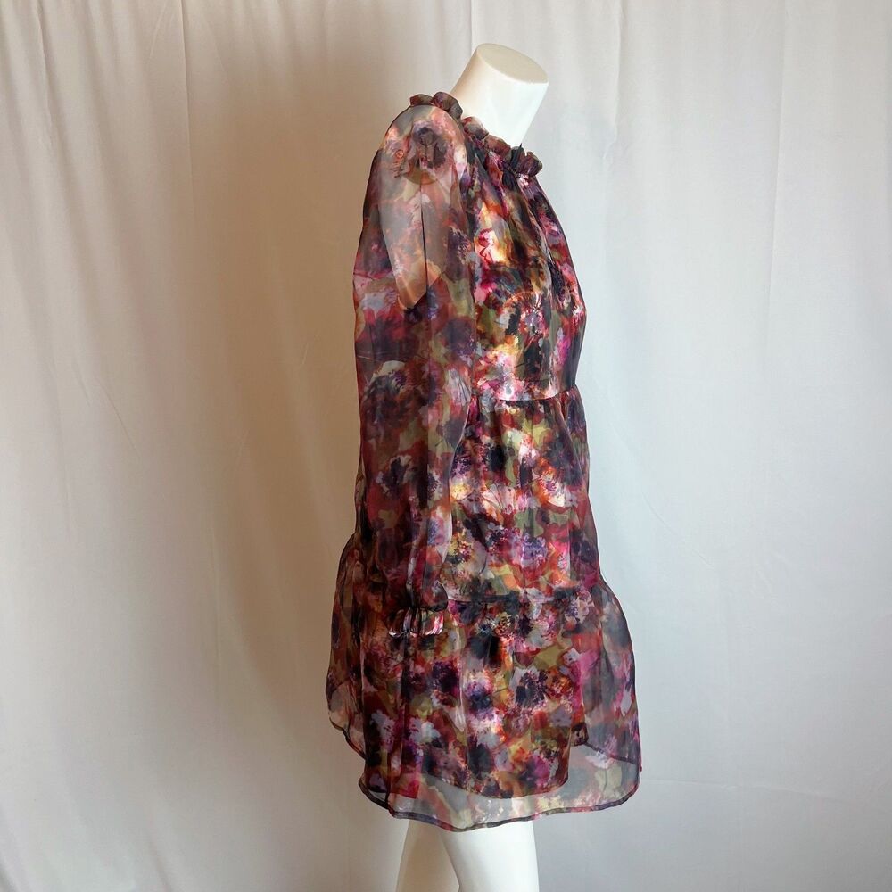 Marie Oliver Milan Tiered Abstract-Print Dress Babydoll Sheer Chiffon Size XS - Picture 3 of 6